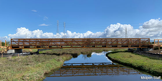 Bridge across wetlands at Ravenswood Open Space Preserve.