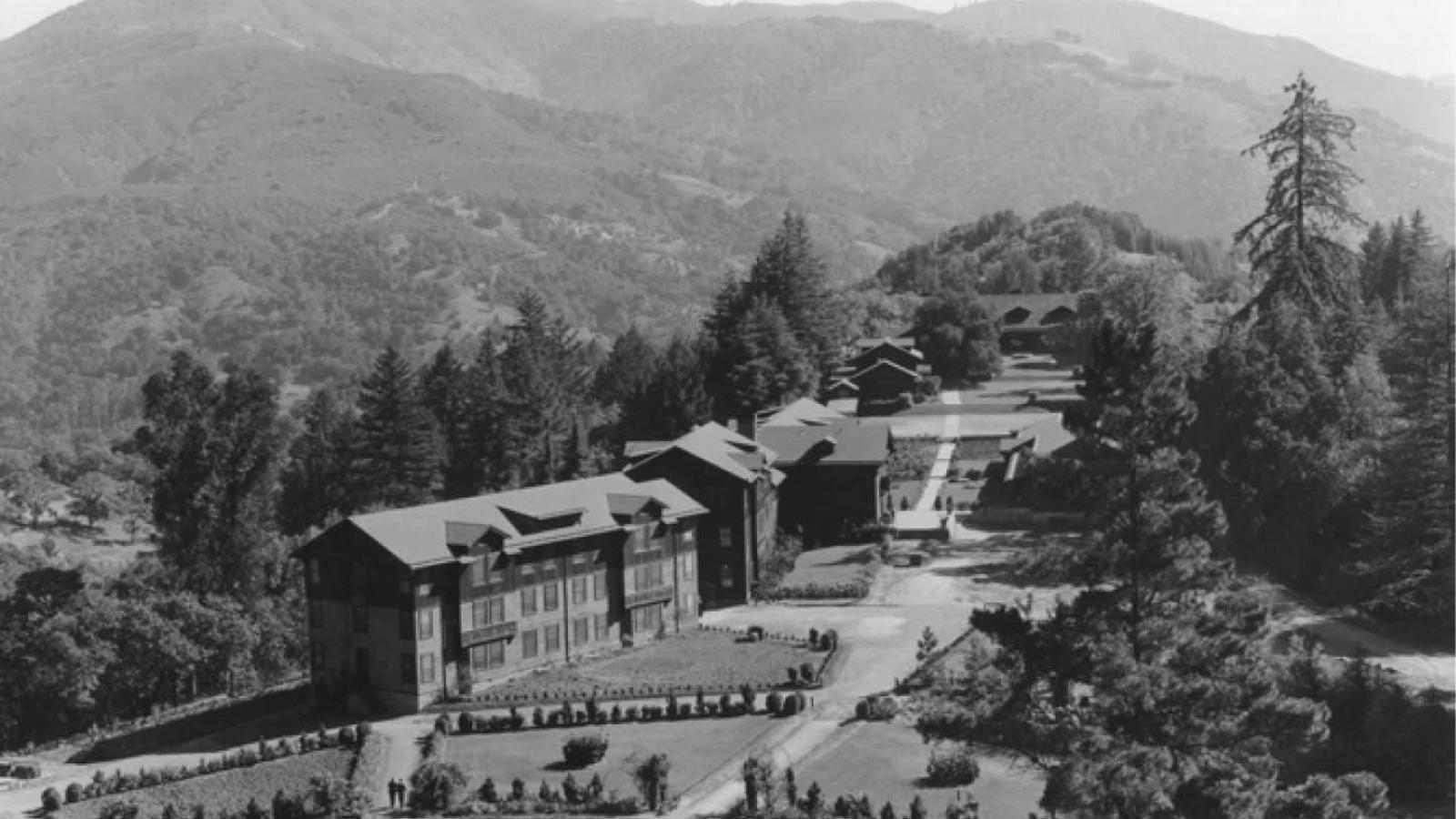 Old photo of the original Alma College landscape and buildings