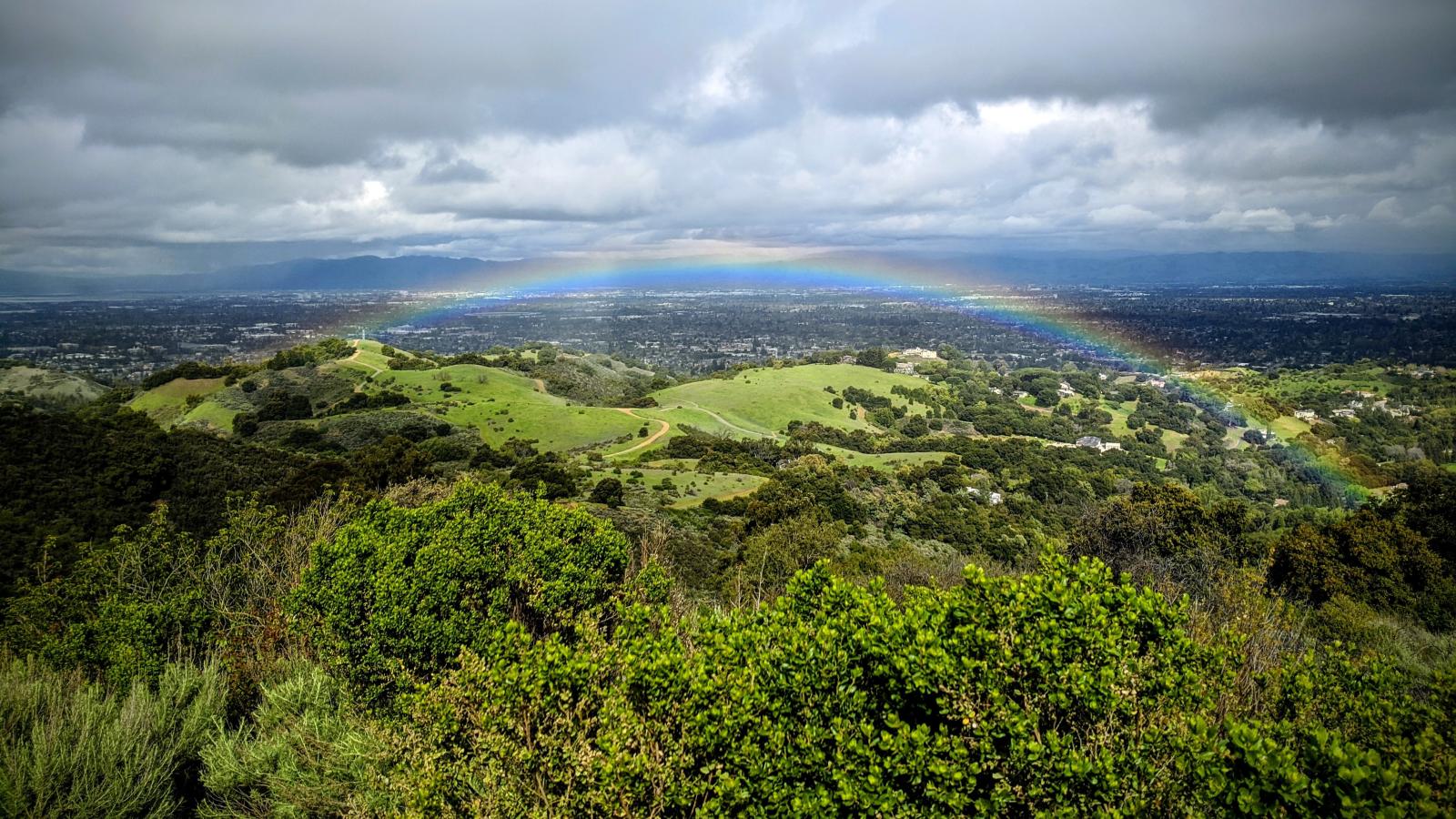 Rainbow panorama at Maisie's Peak in Fremont Older Preserve