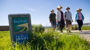 a group of people walking on the Bay Trail