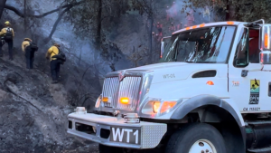 Wildfire on Page Mill Road, Midpen water truck
