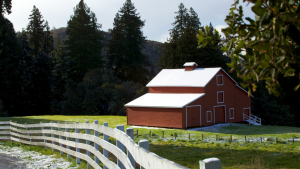 The Red Barn with snow at La Ha Honda Creek Preserve Photo of the red barn at La Honda Creek Preserve