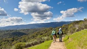 Two hikers in Pulgas Ridge