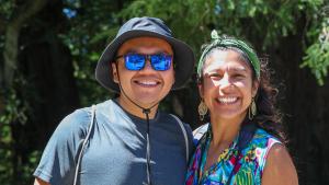 Hikers pose for a photo along a trail at El Corte de Madera Creek Preserve. 