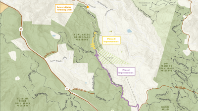 A map highlighting the phase 1 and 2 work areas