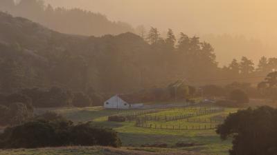 a barn in a green valley