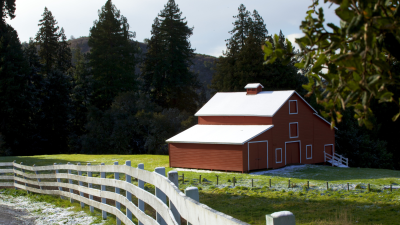 The Red Barn with snow at La Ha Honda Creek Preserve Photo of the red barn at La Honda Creek Preserve