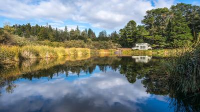 Midpen's David C. Daniels Nature Center on the shores of Alpine Pond in the Skyline Ridge Preserve. (Karl Gohl) 