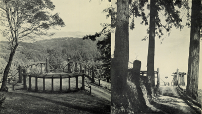 A circular pergola made with redwood from a photo book by August Schilling printed in 1926