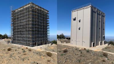 the radar tower during and after repairs