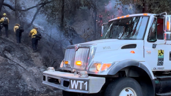 Wildfire on Page Mill Road, Midpen water truck