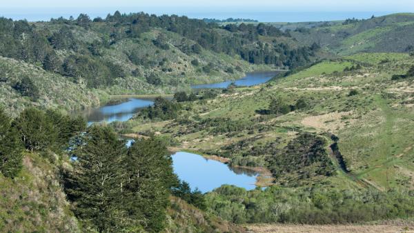 ponds surrounded by hills