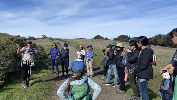 Hikers on a trail at Russian Ridge Open Space Preserve