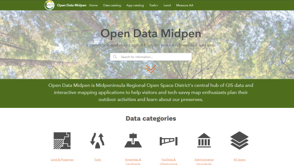 Open Data Midpen portal screenshot