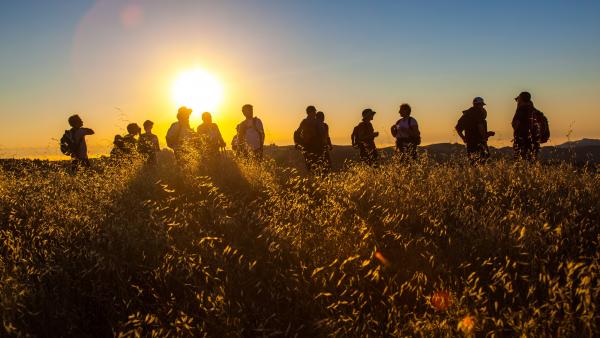Hikers enjoying sunset sky at Monte Bello Preserve