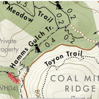 A map with a trail closure highlighted in red
