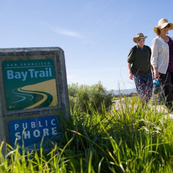 a group of people walking on the Bay Trail