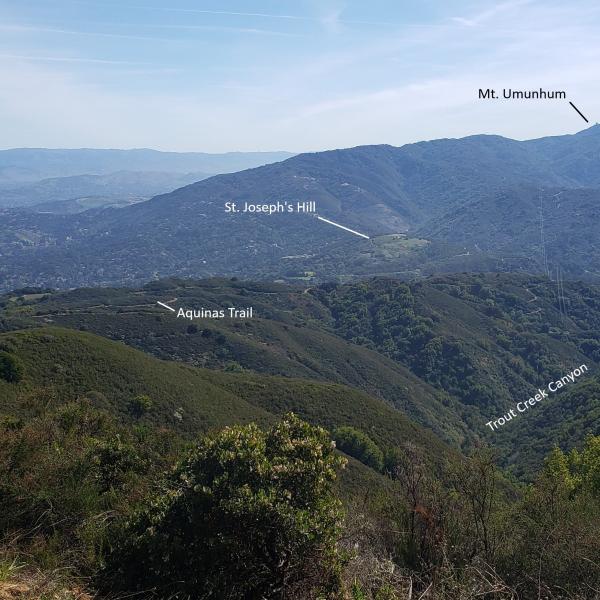 View from El Sereno Preserve with landmarks labeled / photo by Aaron Peth