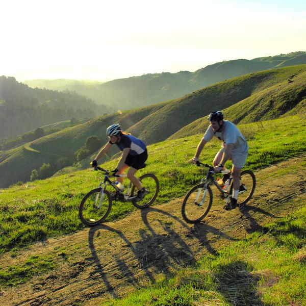 mountain bikers on ridge trail