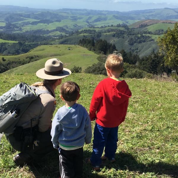 Young hikers on Mindego Hill in Russian Ridge Open Space Preserve / photo by Richard Mindigo