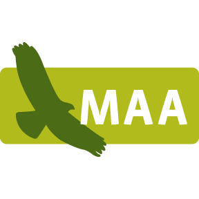 illustration of a bird in flight next to the letters MAA
