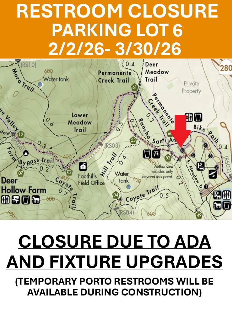 Map of Rancho San Antonio Restroom Closure Map of location of restroom closure