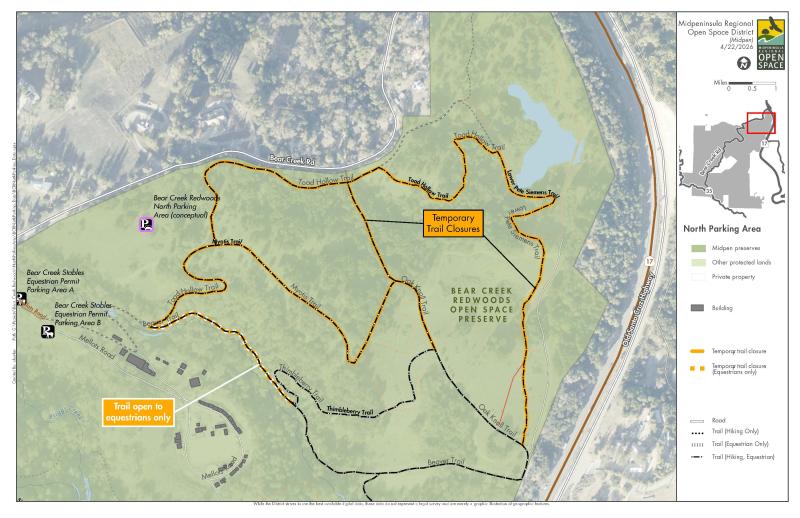 Trail closures for north parking area construction