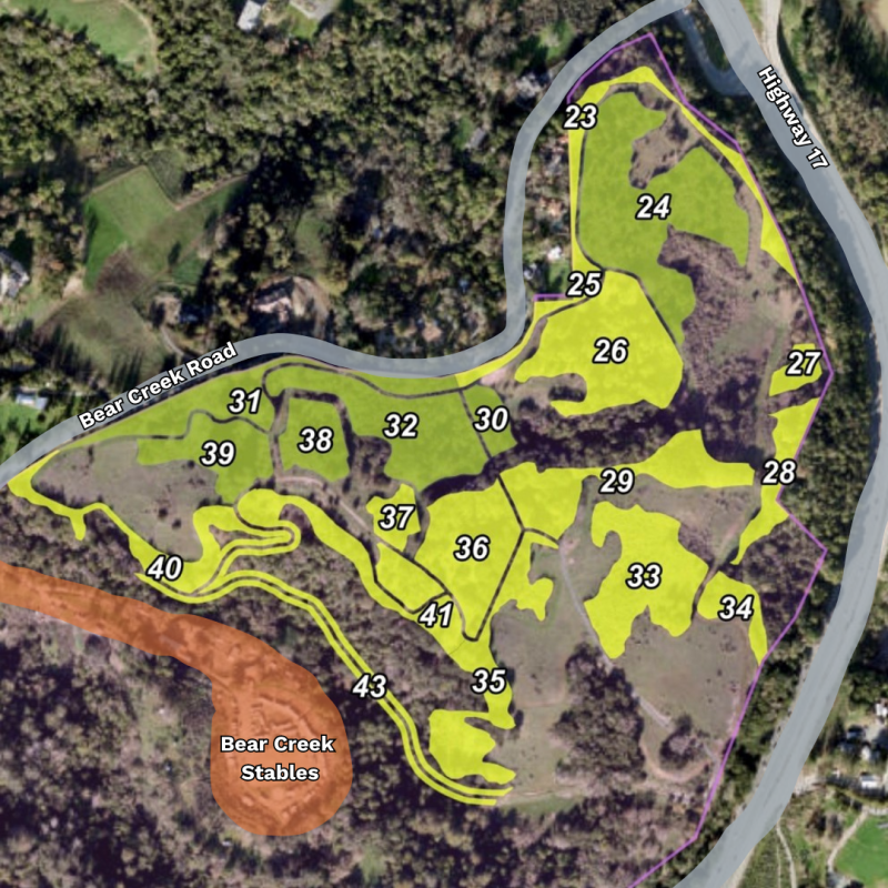 Vegetation Management areas in Bear Creek Redwoods - July 2023