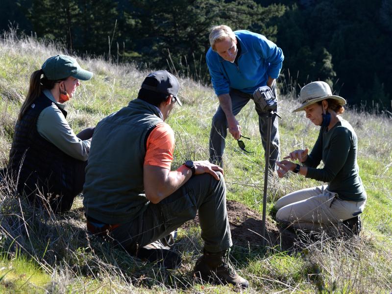 Doug McConnell with a group of biologists while filming an OpenRoad episode focused on American badgers
