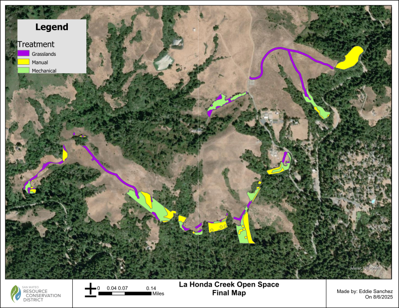 Map of Wildland Fire Resiliency Program work taking place in and around La Honda Creek Preserve