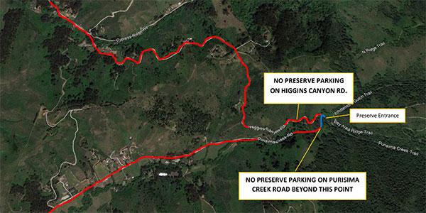 No parking zones on Purisima Creek Road and Higgins Canyon Road