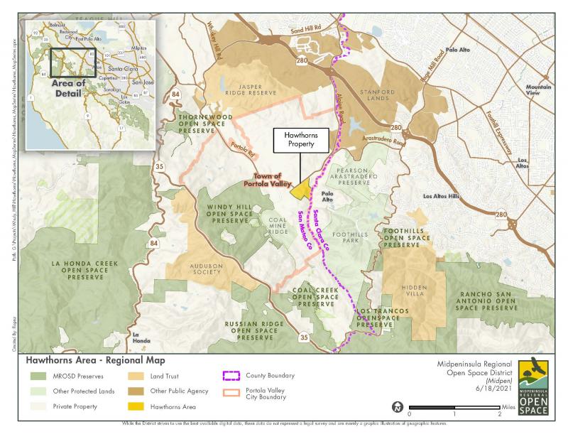 Hawthorns Area - Regional Map Map in color of geographic region for Hawthorns Area Plan project in Los Altos Hills.