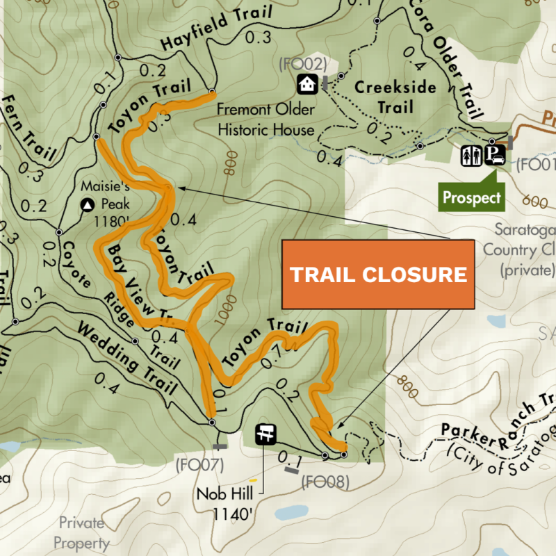 Toyon and Bay View Trail Closure June 16 through June 20, 2025