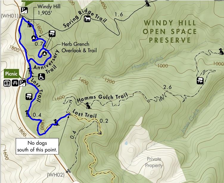 Map of partial closures of Windy Hill May-June 2023